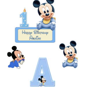 Gepersonaliseerde Baby Mouse taarttopper set met naam en leeftijd